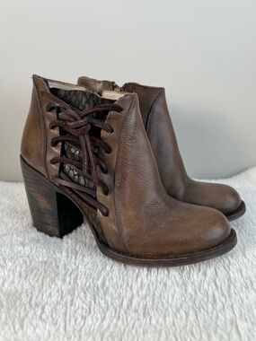 freebird Brook Brown Leather Lace-Up Block Heel Ankle Boots